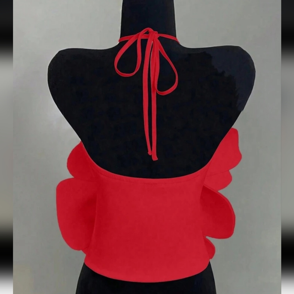Vibrant Red Floral Halter Top NWOT - Picture 2 of 3